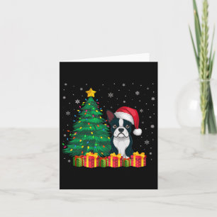 Carte Chien moche Boston Terrier Santa Hat Noël Lumières