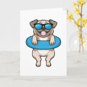 Carte Chien nageant avec un cercle de natation et des lu (Fleur jaune)