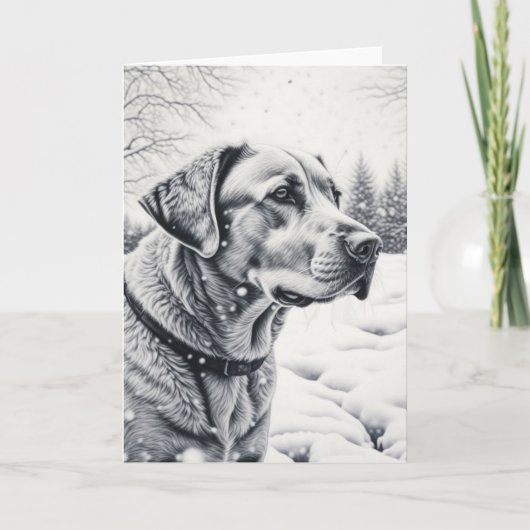 Carte Chien noir et blanc AI Croquis hiver scène (Devant)