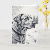 Carte Chien noir et blanc AI Croquis hiver scène (Fleur jaune)
