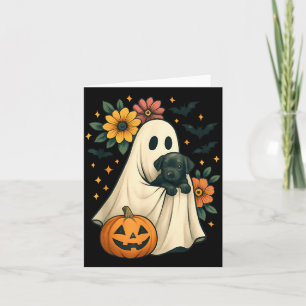Carte Chien noir fantôme floral Coquette Halloween drôle