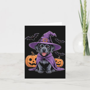 Carte Chien noir mignon sorcière Halloween citrouilles e