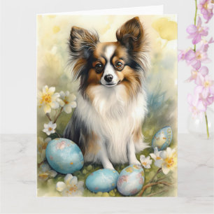 Carte Chien Papillon avec œufs de Pâques Vacances