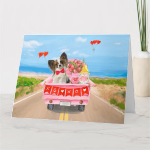 Carte Chien Papillon Camion de la Saint-Valentin Cœurs