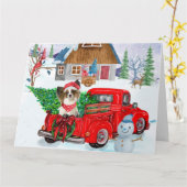 Carte Chien Papillon Dans Un Camion De Livraison De Noël (Fleur jaune)