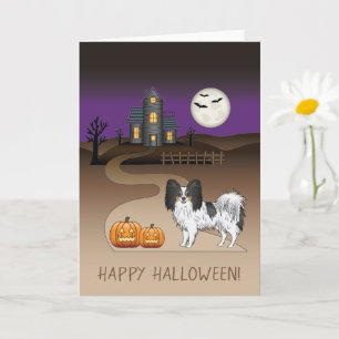 Carte Chien Papillon Tricolore Et Maison Hantée Hallowee