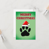Carte Chien Pawprint Santas Casquette (Devant/Arrière en situation)