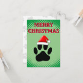 Carte Chien Pawprint Santas Casquette (Devant/Arrière en situation)