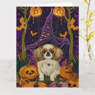 Carte Chien Pékin Spooky Halloween Sorcière Et Citrouill