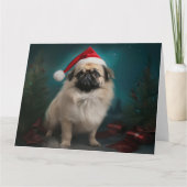 Carte Chien pekingese pendant Noël de neige (Devant)