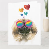 Carte Chien Pékinois avec coeurs Saint-Valentin (Devant)