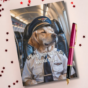 Carte Chien pilote et avion, Cool drôle d'aviation Anniv