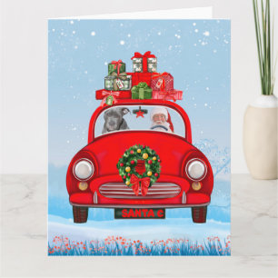 Carte Chien Pitbull dans une voiture avec le Père Noël 