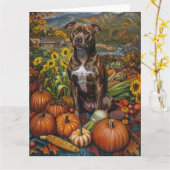 Carte Chien Pitbull Moisson d'automne Action de grâce (Fleur jaune)