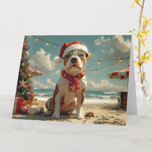 Carte Chien Pitbull Noël Vintage Plage