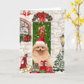 Carte Chien Poméranie Noël (Fleur jaune)