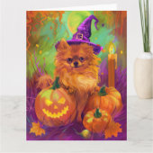 Carte Chien Poméranien éffrayant Halloween sorcière et C (Devant)