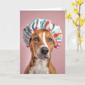 Carte Chien portant un Casquette de douche (Fleur jaune)