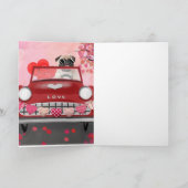 Carte Chien Pug Voiture avec coeurs Saint-Valentin (Intérieur)