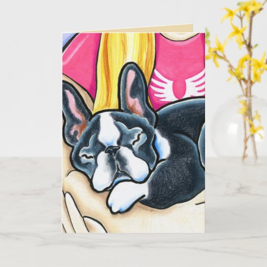 Carte Chien qui dit adieu au groupe (Fleur jaune)