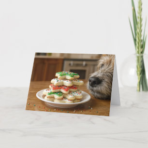 Carte Chien qui renifle des biscuits de Noël au sucre