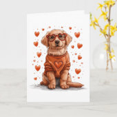 Carte Chien Retriever doré de la Saint-Valentin (Fleur jaune)