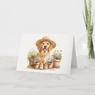 Carte Chien Retriever Doré Jardinage Pots de Fleurs