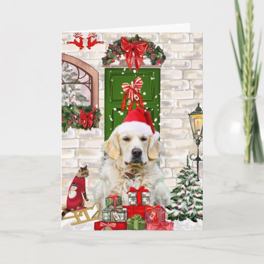 Carte Chien Retriever doré Noël  (Devant)