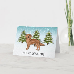 Carte Chien Retriever doré rouge Noël joyeux d'hiver