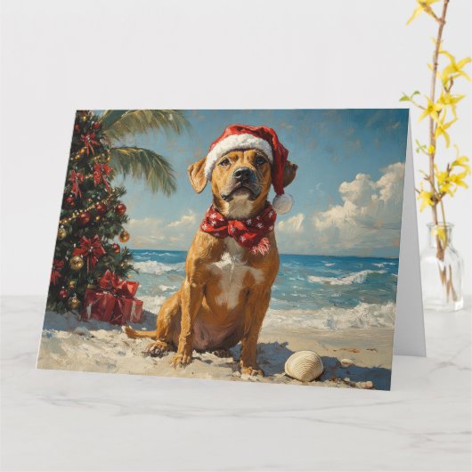 Carte Chien Rhodesian Ridgeback Noël Vintage Plage (Fleur jaune)