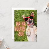 Carte Chien riant 30e anniversaire (Devant/Arrière en situation)