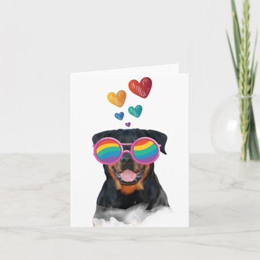Carte Chien Rottweiler avec coeurs Saint-Valentin (Devant)