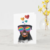 Carte Chien Rottweiler avec coeurs Saint-Valentin (Fleur jaune)