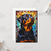 Carte Chien Rottweiler de style vitrail (Devant/Arrière en situation)
