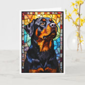 Carte Chien Rottweiler de style vitrail (Fleur jaune)
