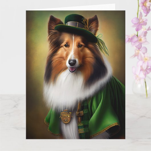 Carte Chien Rough Collie en tenue de la Saint-Patrick (Orchidée)