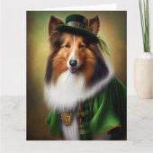 Carte Chien Rough Collie en tenue de la Saint-Patrick (Devant)