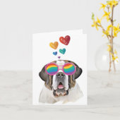 Carte Chien Saint-Bernard avec coeurs Saint-Valentin (Fleur jaune)