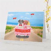 Carte Chien Saint-Bernard Camion Saint-Valentin Cœurs (Fleur jaune)