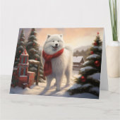 Carte Chien Samoyé à Noël de neige (Devant)
