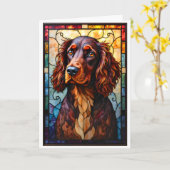 Carte Chien Setter Spaniel de style vitrail (Fleur jaune)