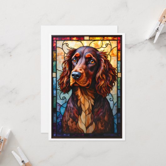 Carte Chien Setter Spaniel de style vitrail (Devant/Arrière en situation)