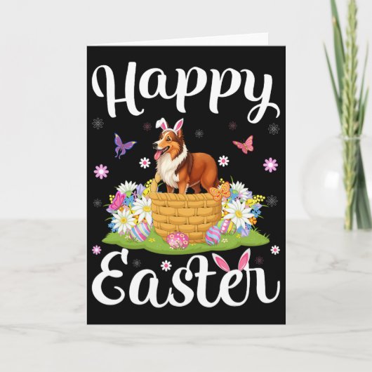 Carte Chien Sheltie Joyeuses Pâques Chasse aux œufs Lapi (Devant)
