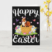 Carte Chien Sheltie Joyeuses Pâques Chasse aux œufs Lapi (Fleur jaune)