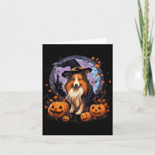 Carte Chien Sheltie Sorcière Halloween Effrayant