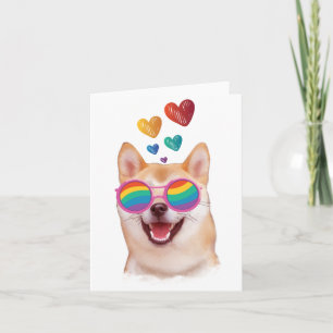Carte Chien Shiba Inu avec coeurs Saint-Valentin