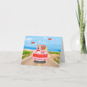 Carte Chien Shiba Inu Camion de la Saint-Valentin Cœurs