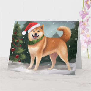 Carte Chien Shiba Inu dans la neige Noël