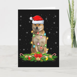 Carte Chien Shiba Inu Lumières de Noël Drôle de Chapeau 