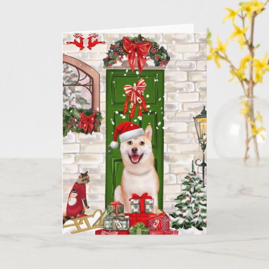 Carte Chien Shiba Inu Noël  (Fleur jaune)